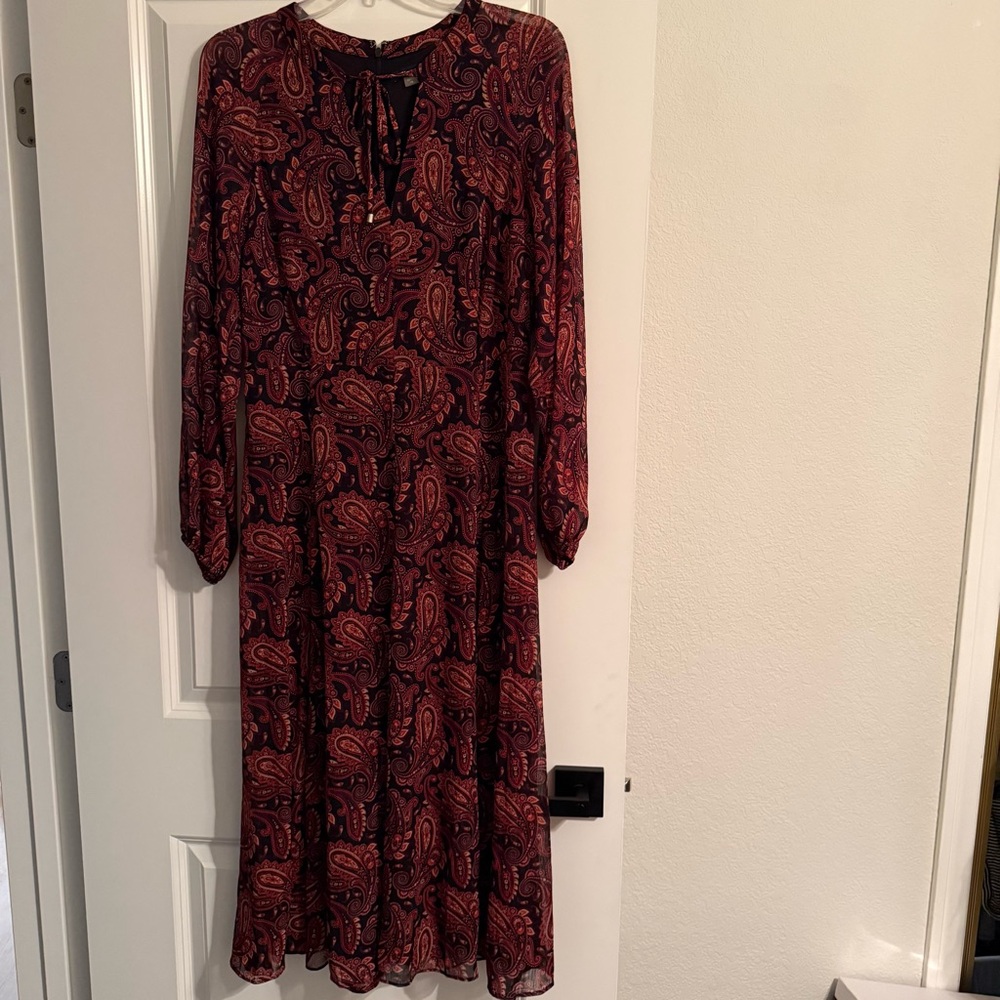 Tommy Hilfiger Red and Black Paisley Long Sleeve Dress